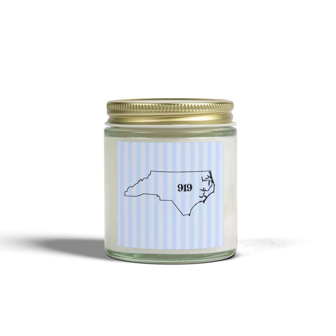 Custom Striped NC Area Code Map Clear Soy 4oz Candle Jar Housewarming ...