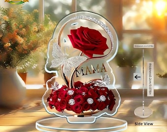 Handmade Mama Rose Acrylic Stand - Flat 2D Eternal Rose Centerpiece - Mother’s Day Desk Decor - Unique Mom Birthday Gift -  Rose Ornament