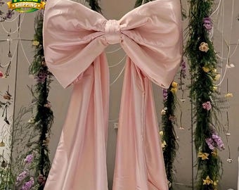 Handmade Large Pink Satin Bow for Party Decor - Oversized Coquette Backdrop Bow - Wedding Bridal Shower Decoration - Wedding Wall Decor