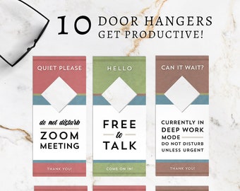 Zoom Sign Door Hangers Set of 10 / Printable Work At Home Door Hanger Sign / Home Office Door Sign / Do Not Disturb In A Meeting Sign / PW2