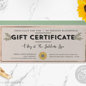 Editable All Ocassion Gift Certificate Template / Printable Birthday Gift Voucher / DIY Fall Sunflower Kraft Gift Coupon / CORJL