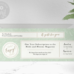 Modèle de certificat-cadeau d’anniversaire / Chèque-cadeau élégant / Coupon-cadeau modifiable pour l’impression / Verdure / DIY / Modèle CORJL