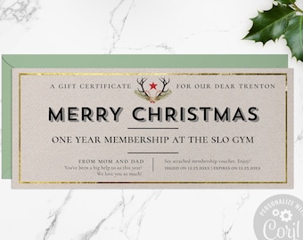 Fun Christmas Gift Voucher Template / Kraft Holiday Gift Certificate Template / Editable and Printable Gift Coupon DIY / CORJL