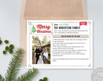 5x7 Family Year In Review Letter Template - Editable Rustic Christmas Newsletter Photo Card (CORJL)
