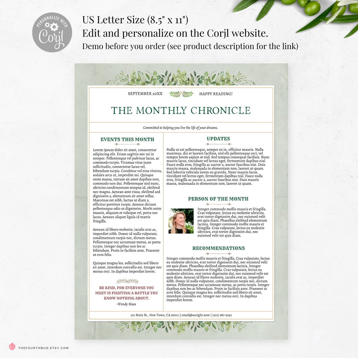 Newsletter Letter R Editable Newsletter Template US Letter for Office, Organization, Shop ...