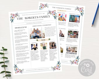 Watercolor Floral Newsletter Template, Two Page Layout in US Letter (CORJL, Feathers & Blooms B2)