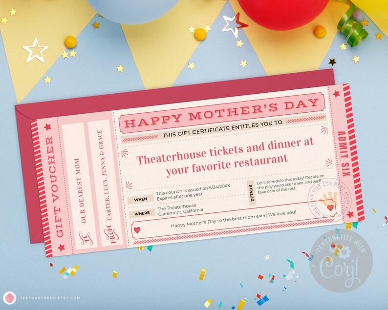 Lovely Mother's Day Gift Voucher Template / Editable Etsy