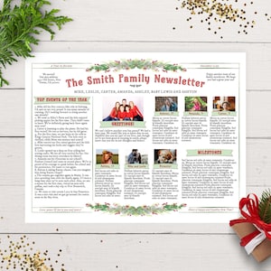 Beautiful Family Christmas Newsletter Template US LETTER, One Page, Editable Year In Review Letter, Watercolor Greenery Swag C, Corjl