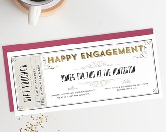 Happy Engagement Gift Certificate Template: Grand Gift Ticket Voucher with Gold Foil Accents (CORJL)