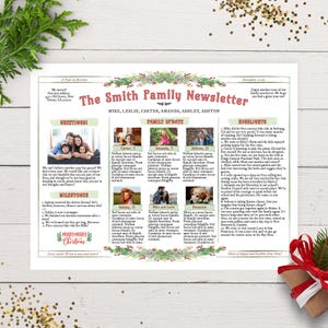 Beautiful Family Christmas Newsletter Template US LETTER, One Page, Editable Year In Review Letter, Watercolor Greenery Swag A, Corjl