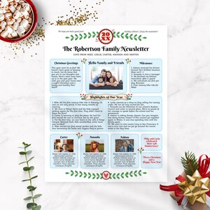 Lovely Family Christmas Newsletter Template US LETTER, One Page with Photos, Editable Year In Review Christmas Letter, Holiday Swag, Corjl