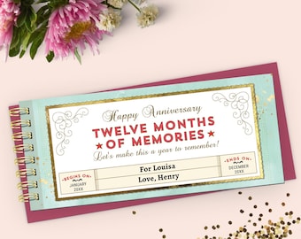 Happy Anniversary Coupon Book Template: "Twelve Months of Memories" Monthly Vouchers Gift of Experience (CORJL)