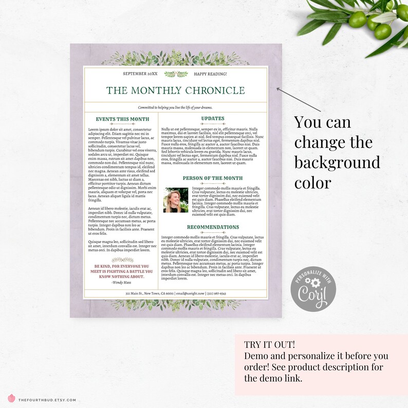 Newsletter Letter R Editable Newsletter Template US Letter for Office, Organization, Shop ...