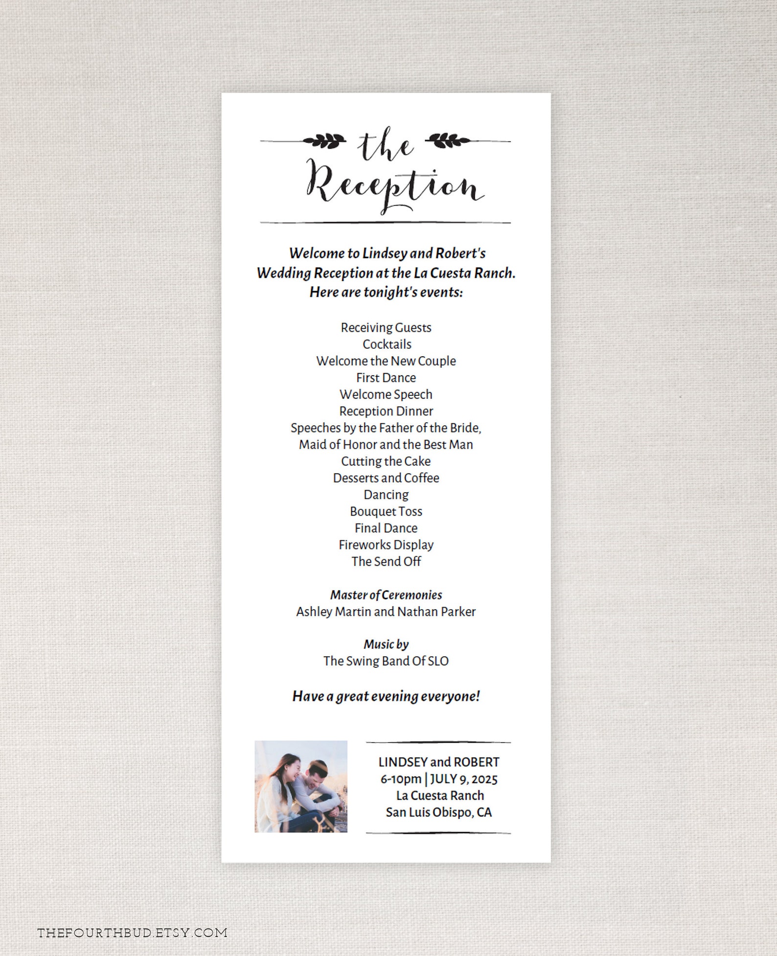 Wedding Reception Program Template in PDF / With 1 Photo / | Etsy