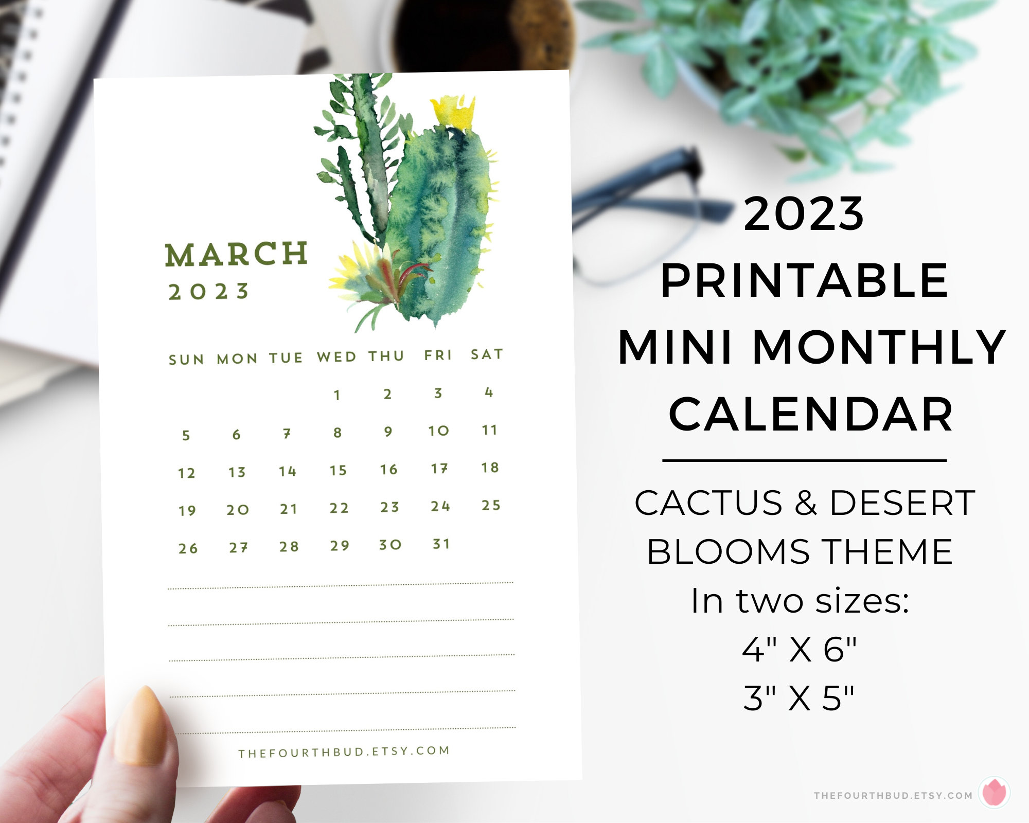 2023 Printable Monthly Calendar 4x6 and - Etsy