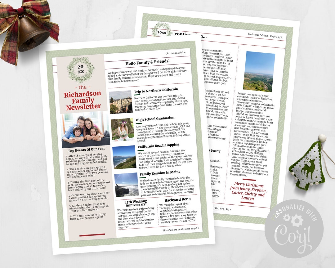 Two Page Christmas Newsletter Template: A Holiday Newsmagazine Style ...