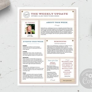 Editable Class Newsletter Template One Page / For Teacher, School, Office or Organization Newsletter / Rustic Wood in White / CORJL
