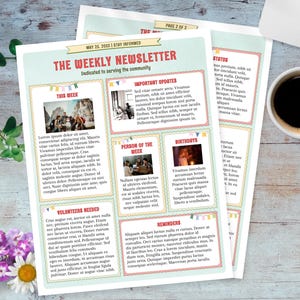 Beautiful Editable Newsletter Template Two Pages US Letter, For Class, Preschool, Organization, or Events, Message & Announcements, CORJL