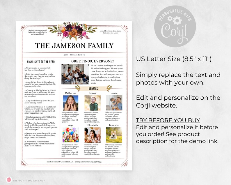 Family Newsletter Template in US Letter (easy to Edit in CORJL, Layout6 ...