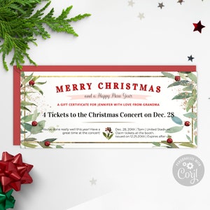 Modèle de chèque-cadeau de Noël festif / Modèle de chèque-cadeau imprimable pour les fêtes / Bon-cadeau joyeux Noël des champs de baies / CORJL