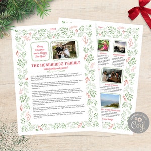 Beautiful Family Christmas Newsletter Template Two Pages / Editable Holiday Year In Review Letter With Photos /Christmas Garden Set B /Corjl