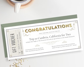 Editable Achievement Gift Certificate Template: Gold Accent Ticket (CORJL)