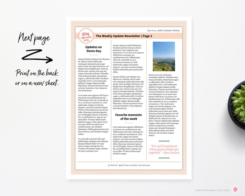 Editable Newsletter Template Two Pages for Office, Church, Organization ...