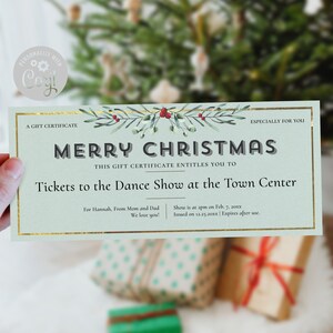 Elegant Christmas Gift Voucher Template / Editable Gift Certificate for a Gift of Experience / Watercolor Berries & Gold Gift Coupon / CORJL
