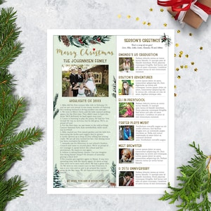 Elegant Family Christmas Letter Template US LETTER with Photos, One Page Editable Year In Review Christmas Newsletter, Winter Snow, CORJL