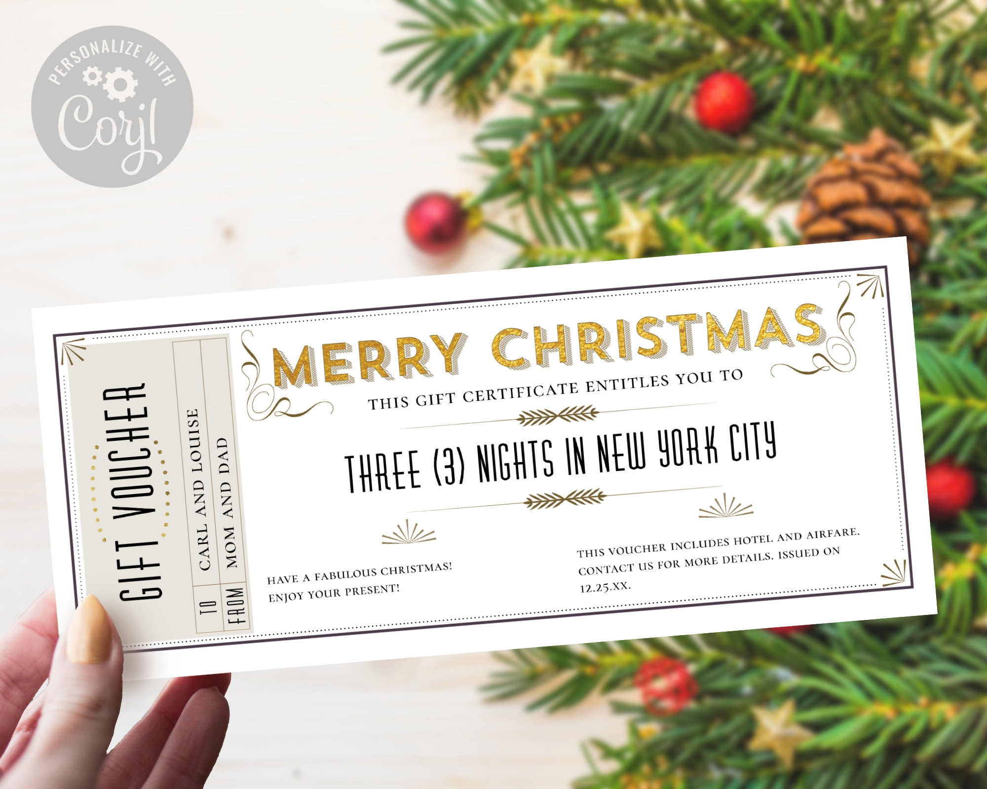 Elegant Christmas Gift Certificate Template / Editable Grand Gift Ticket or  Gift Voucher / Holiday Gift Coupon / DIY / CORJL Template Regarding This Certificate Entitles The Bearer Template