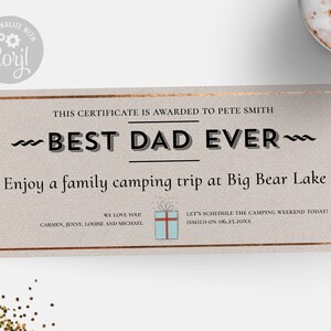 Father&#39;s Day Gift Certificate Template / Editable Best Dad Ever Award Certificate / Gift Coupon Voucher / Faux Kraft Paper / CORJL Template