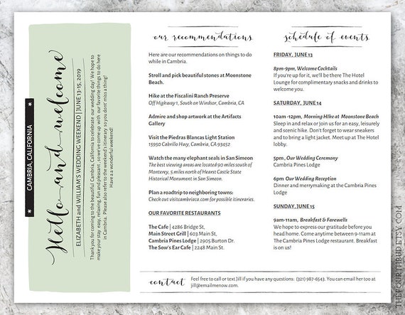 Printable Destination Wedding Itinerary Or Reunion Itinerary Etsy