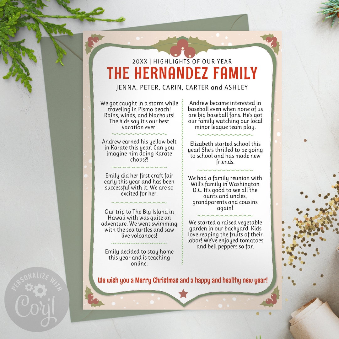 Fun 5x7 Family Year in Review Newsletter Template Editable Highlights Fun 5x7 Family Year in Review Newsletter Template Editable Highlights