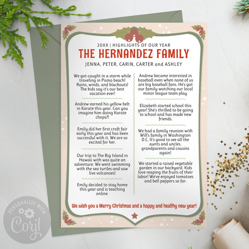 Fun 5x7 Family Year in Review Newsletter Template Editable Highlights Fun 5x7 Family Year in Review Newsletter Template Editable Highlights