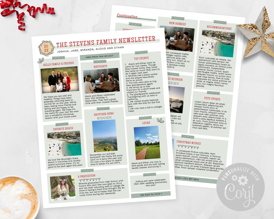 Family Year in Review Template: Two Page Christmas Newsletter Journal ...