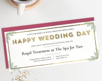 Editable Wedding Gift Certificate Template: Watercolor and Gold Accents (CORJL)