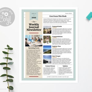 Newsmagazine Newsletter Template / Family Reunion, Church, Organization, Office Newsletter, Family Newsletter / Main Page Layout 1 / CORJL
