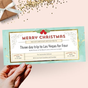 Festive Merry Christmas Gift Certificate Template, Editable Holiday Gift Voucher Coupon, Unforgettable Gift of Experience, Edit in CORJL