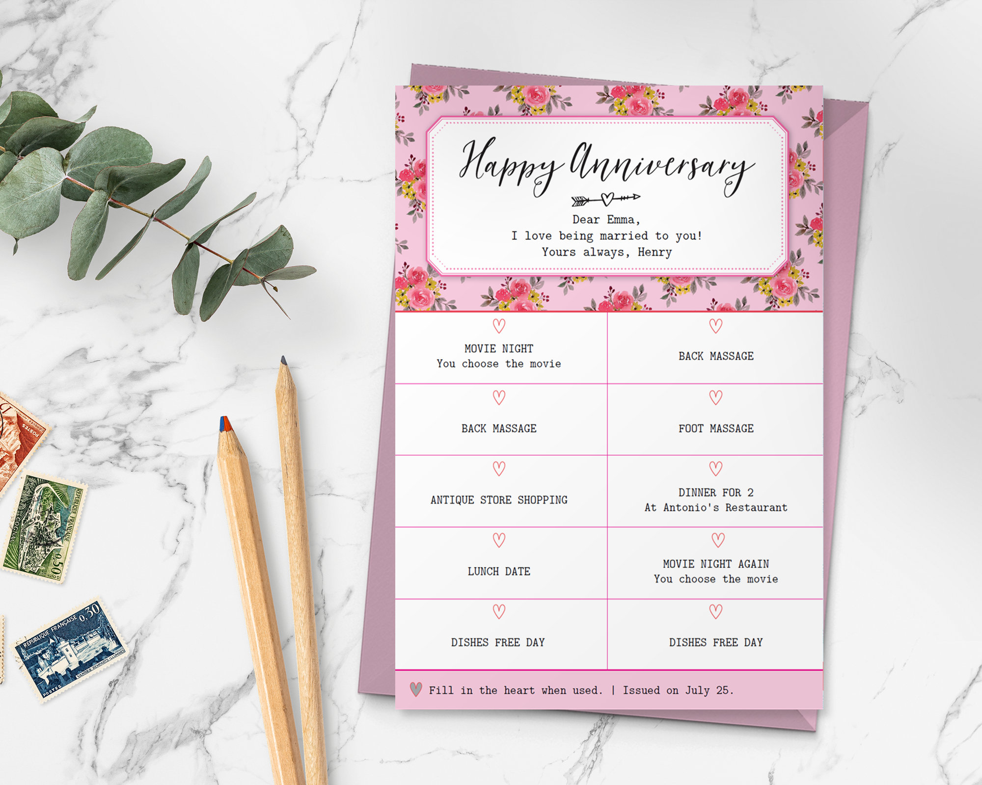 Anniversary Gift Coupon Template / Wedding Anniversary Gift | Etsy