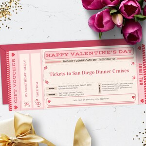 Editable Valentine&#39;s Day Ticket Voucher Template / Beautiful Valentines Coupon or Gift Certificate Template / Gift of Experience / CORJL