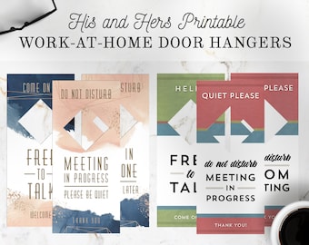 Work At Home Door Hangers BUNDLE For Him and Her / Printable Do Not Disturb Signs / Zoom Door Hanger / In a Meeting Sign / PDF / DIY