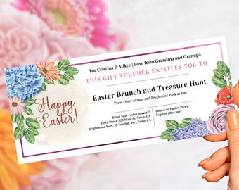 Beautiful Floral Happy Easter Gift Certificate Template / Editable Easter Gift Voucher or Coupon with a Spring Theme / Easy to edit in Corjl