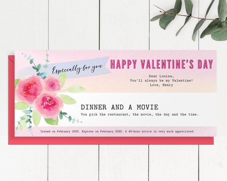 Valentine's Day Gift Certificate Template for Print / Etsy