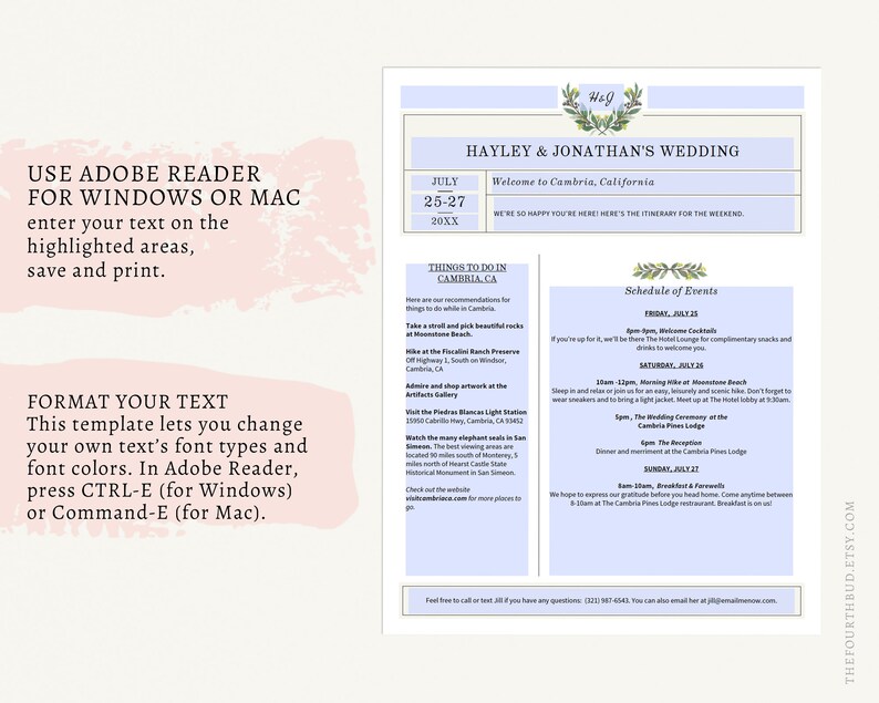 Minimalist Event Program Template in PDF Trifold Wedding Program For Print Text Only Foliage Layout 2 DIY Adobe Reader Required