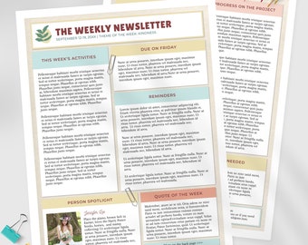 Editable Newsletter Template with Two Pages: Class, Organization, Teacher News & Updates (US Letter, Edit in Corjl)