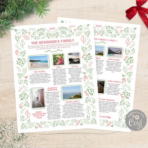 Beautiful Family Christmas Newsletter Template Two Pages / Editable Top 10 Year In Review Letter With Photos / Christmas Garden Set C /Corjl
