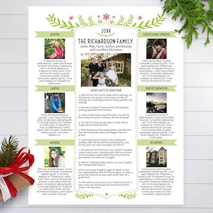 Festive Family Christmas Newsletter Template One Page US LETTER size, Editable Year In Review Letter, Holiday Newsletter Layout 1, Corjl, HN