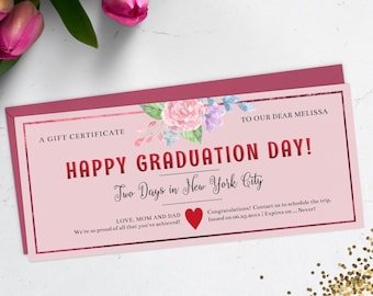 Editable Graduation Gift Certificate Template: Pink Rose Coupon (CORJL)