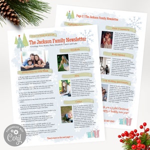 Whimsical Family Christmas Newsletter Template Two Pages with Photos for 3 Kids, Fun Letter Year In Review, Winter Wonderland B, Corjl