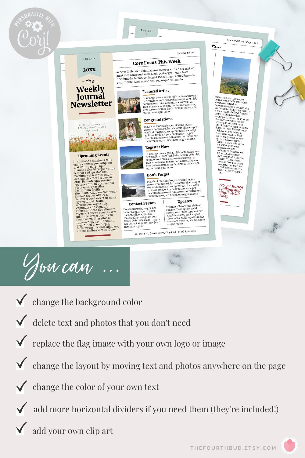 Newsmagazine Newsletter Template Two Pages / Editable Family - Etsy